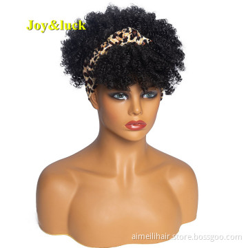 Wholesale Brown Scalp Wig With Bangs Ladies Head Band African Afro Short Curly Headband Wig for Black Women Synthetic Wigs